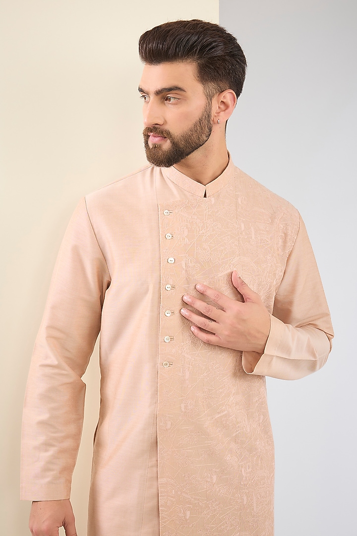 Old Rose Pink Cotton Silk Embroidered Kurta Set by SURBHI PANSARI at Pernia's Pop Up Shop