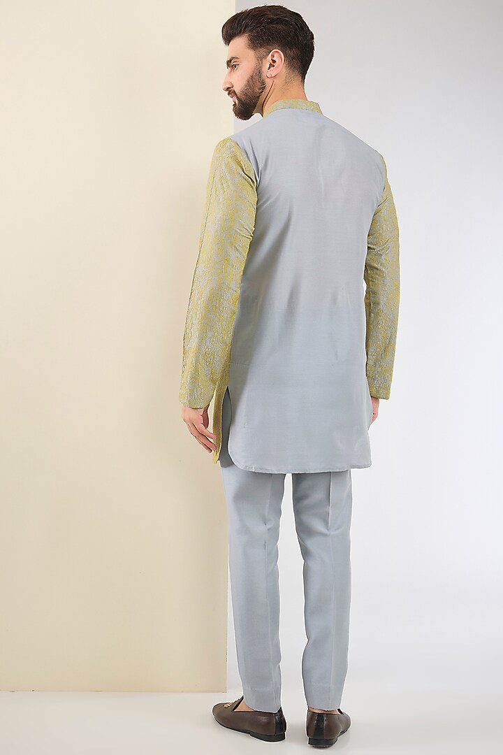Pista Green Blue Cotton Silk Embroidered Kurta Set by SURBHI PANSARI at Pernia's Pop Up Shop