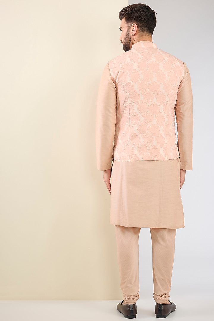 Old Rose Pink Cotton Silk Beads Embroidered Nehru Jacket Set by SURBHI PANSARI at Pernia's Pop Up Shop