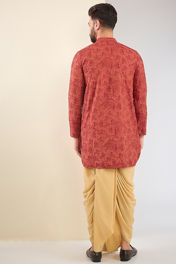 Maroon Cotton Silk Thread Embroidered Kurta Set by SURBHI PANSARI at Pernia's Pop Up Shop