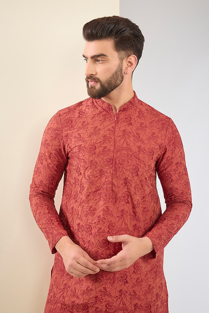 Maroon Cotton Silk Thread Embroidered Kurta Set by SURBHI PANSARI at Pernia's Pop Up Shop