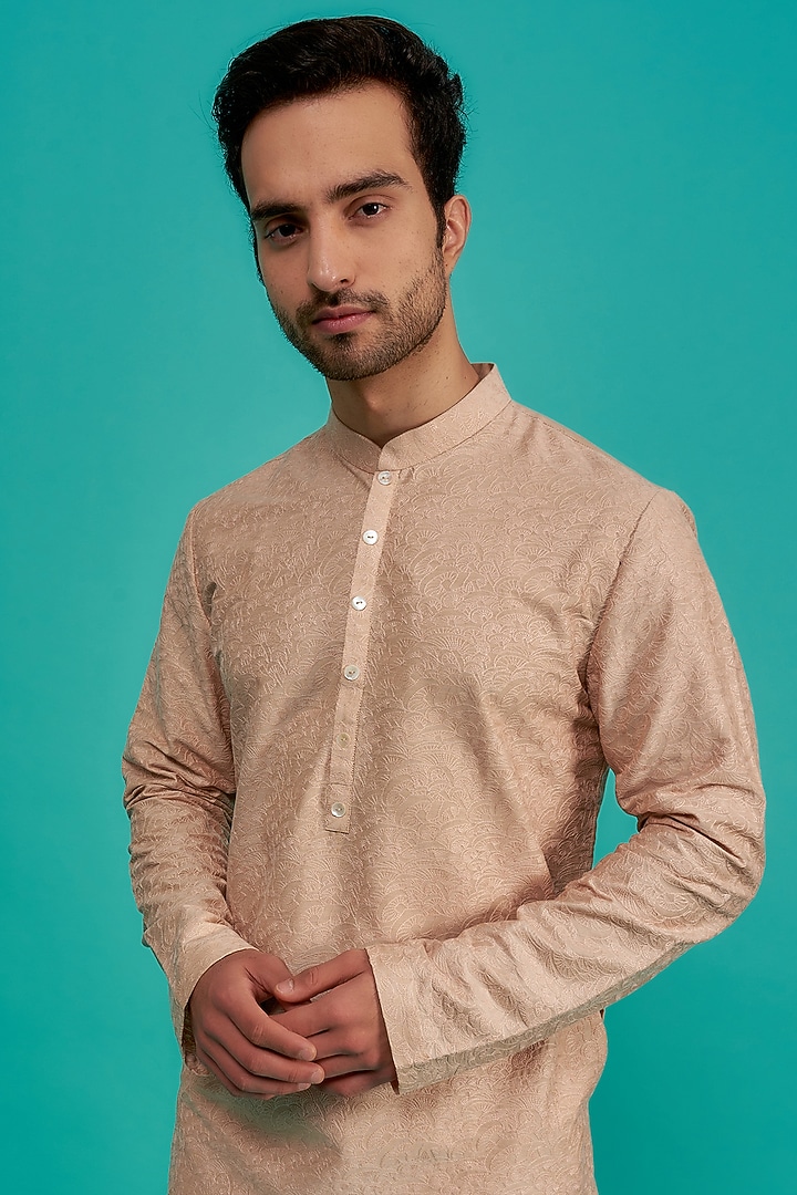 Old Rose Pink Cotton Silk Embroidered Kurta Set by SURBHI PANSARI at Pernia's Pop Up Shop
