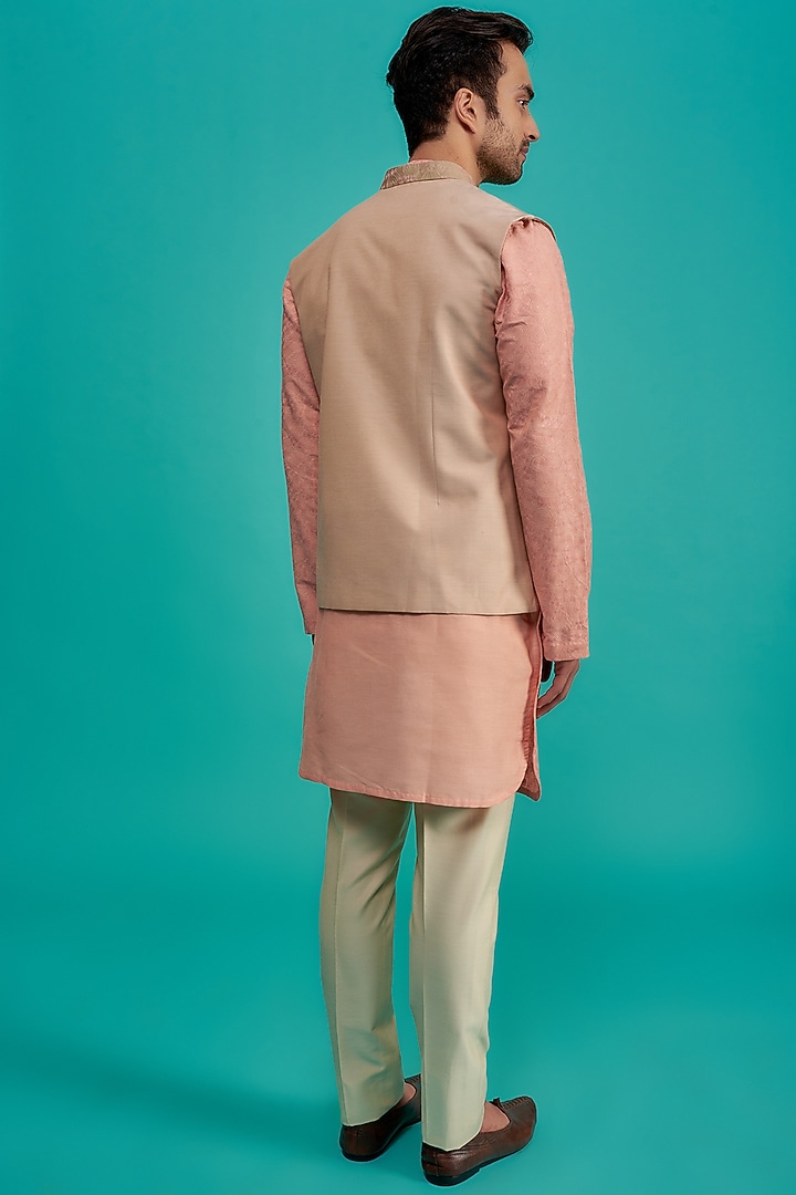 Light Olive Cotton Silk Bundi Jacket Set by SURBHI PANSARI at Pernia's Pop Up Shop