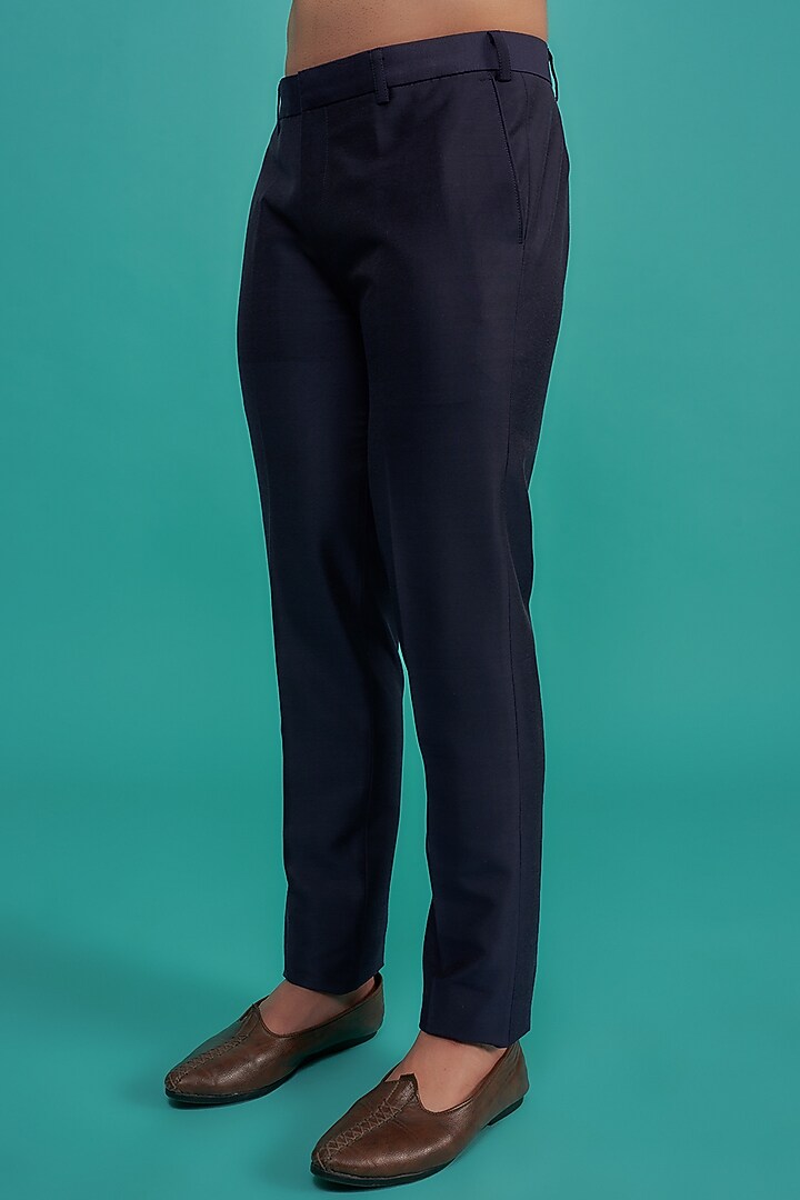 Midnight Blue Cotton Silk Thread Hand Embroidered Bundi Jacket Set by SURBHI PANSARI at Pernia's Pop Up Shop