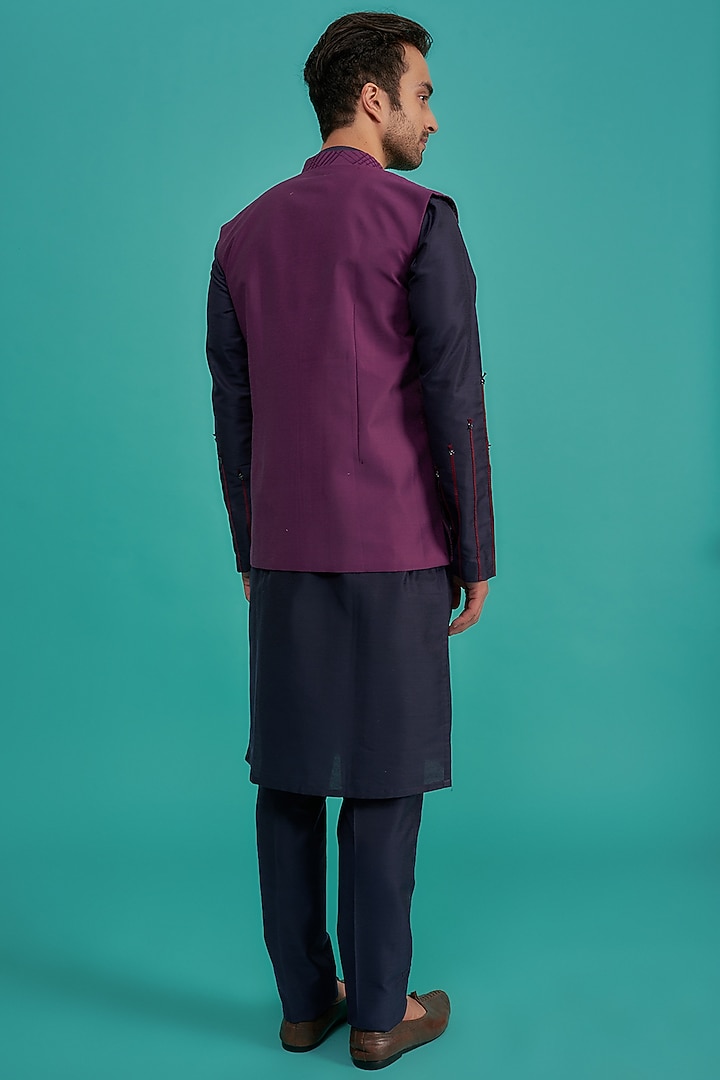 Purple Cotton Silk Hand Embroidered Wedding Indowestern Set by SURBHI PANSARI at Pernia's Pop Up Shop