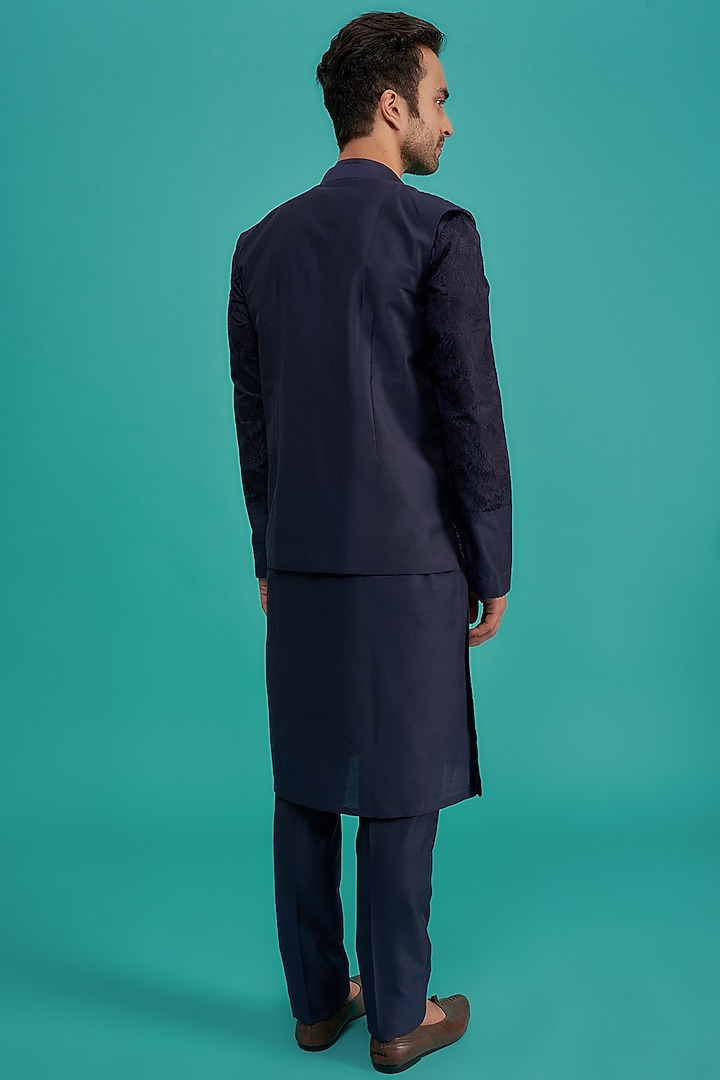 Midnight Blue Cotton Silk Indo-Western Set by SURBHI PANSARI at Pernia's Pop Up Shop