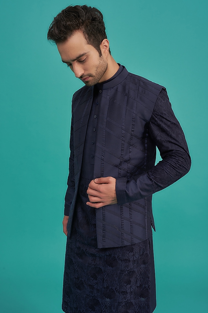 Midnight Blue Cotton Silk Indo-Western Set by SURBHI PANSARI at Pernia's Pop Up Shop