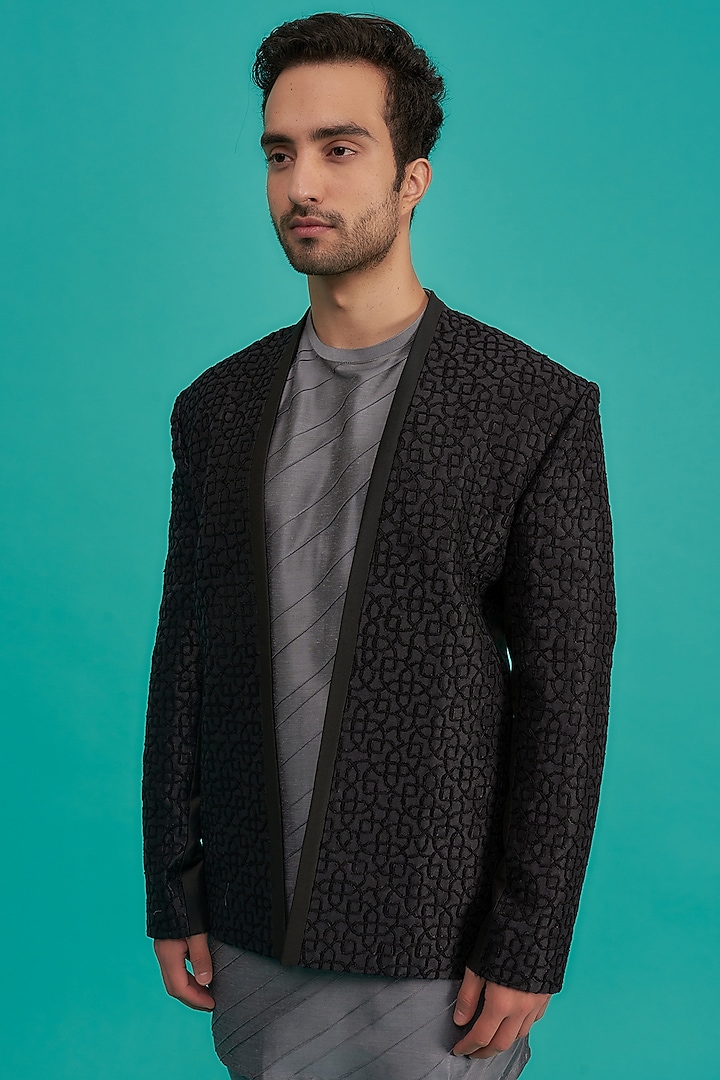 Midnight Blue Suiting Indo-Western Set by SURBHI PANSARI at Pernia's Pop Up Shop