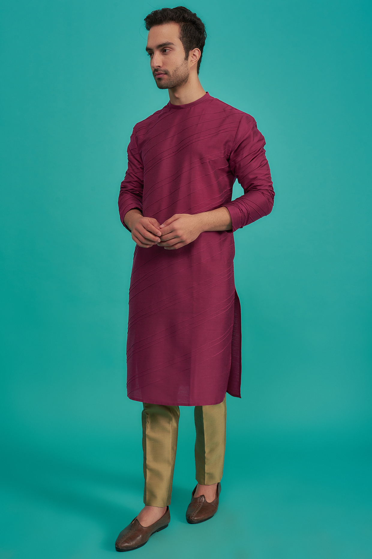 Plum Cotton Silk Kurta Set  by SURBHI PANSARI