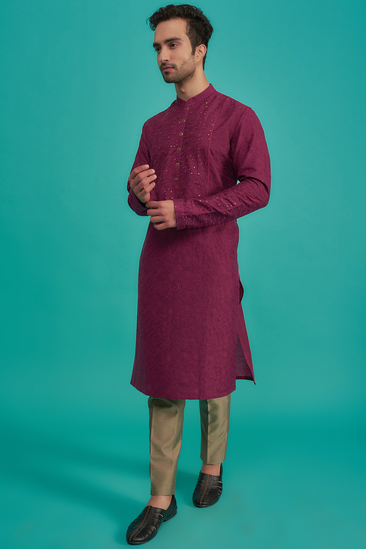 Mulberry Cotton Silk Embroidered Kurta Set  by SURBHI PANSARI
