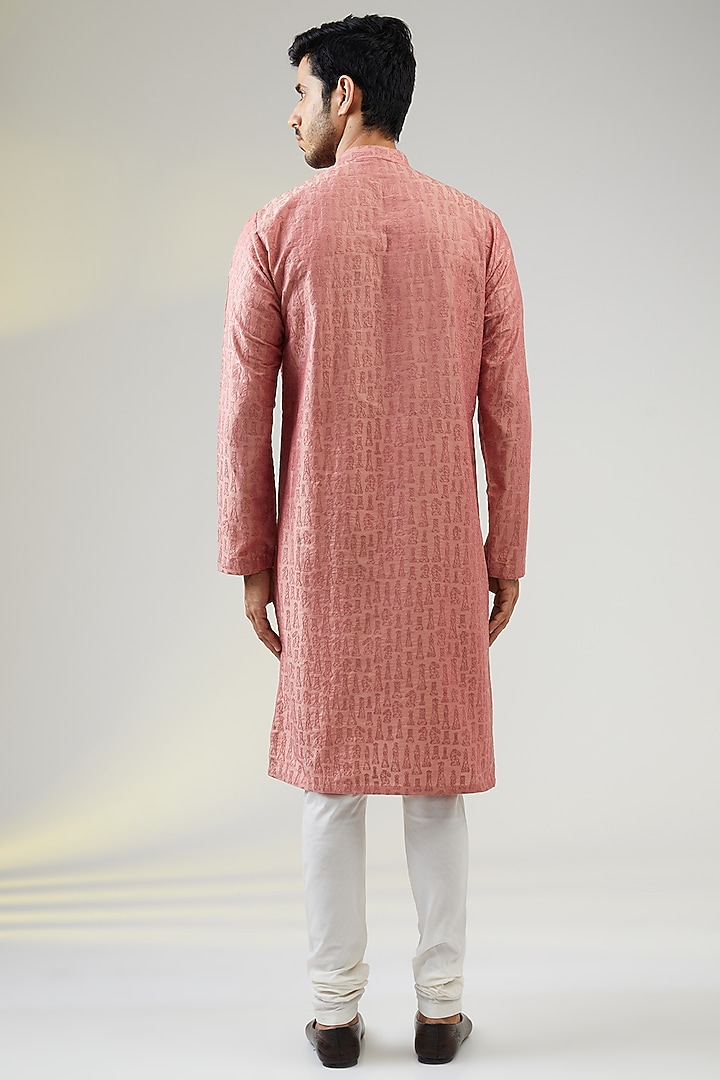Schauss Pink Cotton Silk Hand Embroidered Kurta Set by SURBHI PANSARI at Pernia's Pop Up Shop