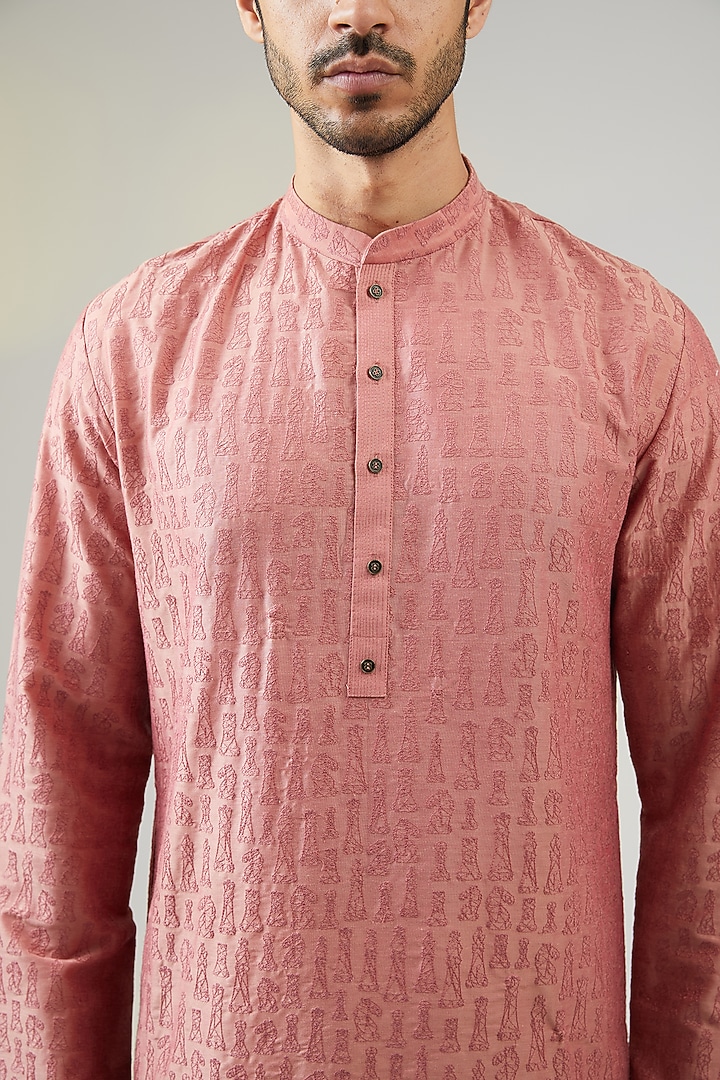 Schauss Pink Cotton Silk Hand Embroidered Kurta Set by SURBHI PANSARI at Pernia's Pop Up Shop