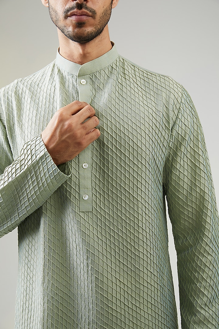 Pearl Grey Cotton Silk Kurta Set by SURBHI PANSARI at Pernia's Pop Up Shop