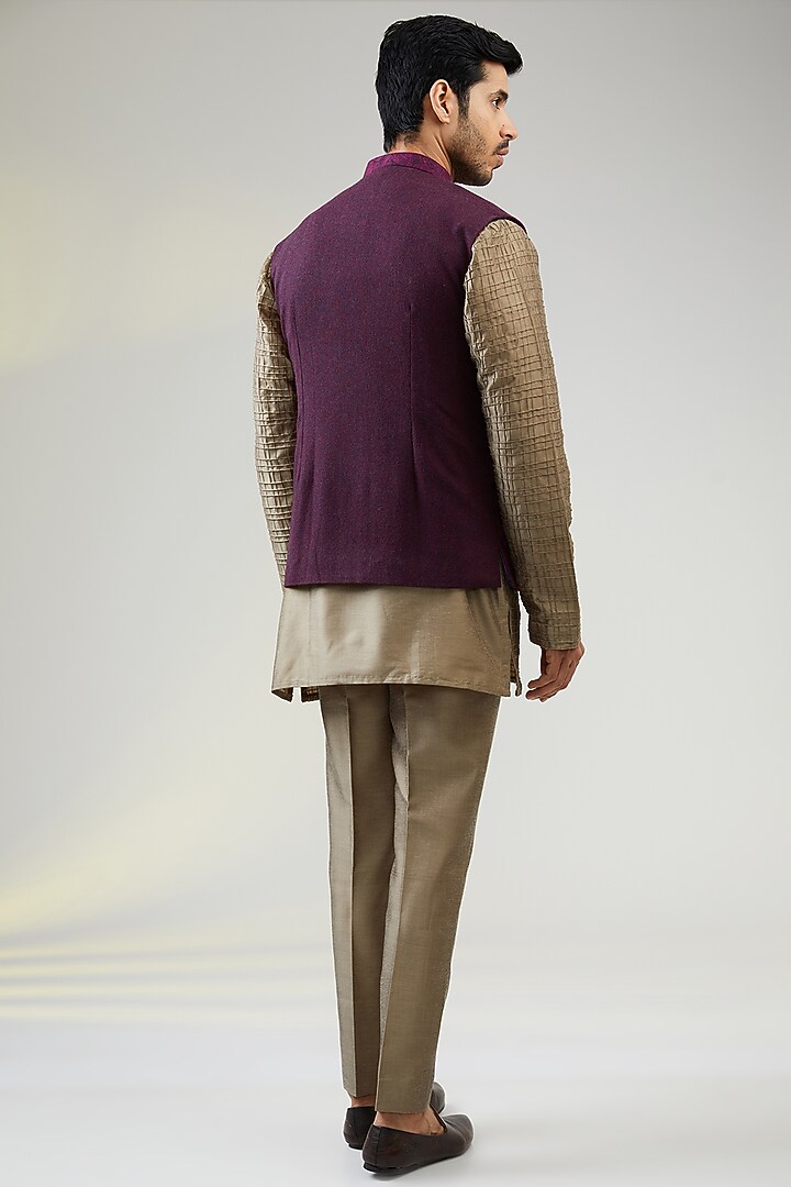 Purple Cotton Silk Thread Embroidered Asymmetric Bundi Jacket Set by SURBHI PANSARI at Pernia's Pop Up Shop