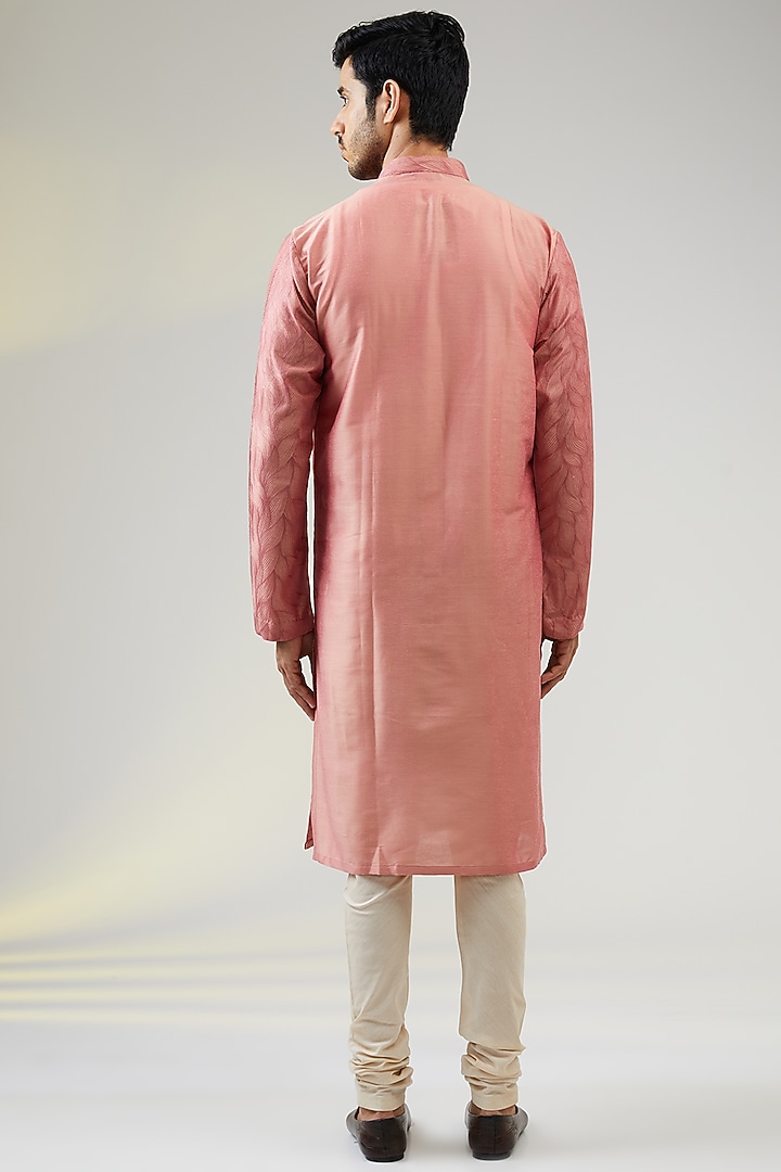 Schauss Pink Cotton Silk Hand Embroidered Kurta Set by SURBHI PANSARI at Pernia's Pop Up Shop