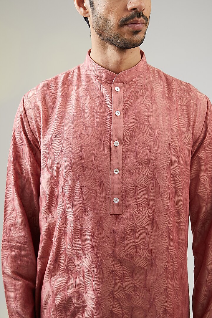 Schauss Pink Cotton Silk Hand Embroidered Kurta Set by SURBHI PANSARI at Pernia's Pop Up Shop