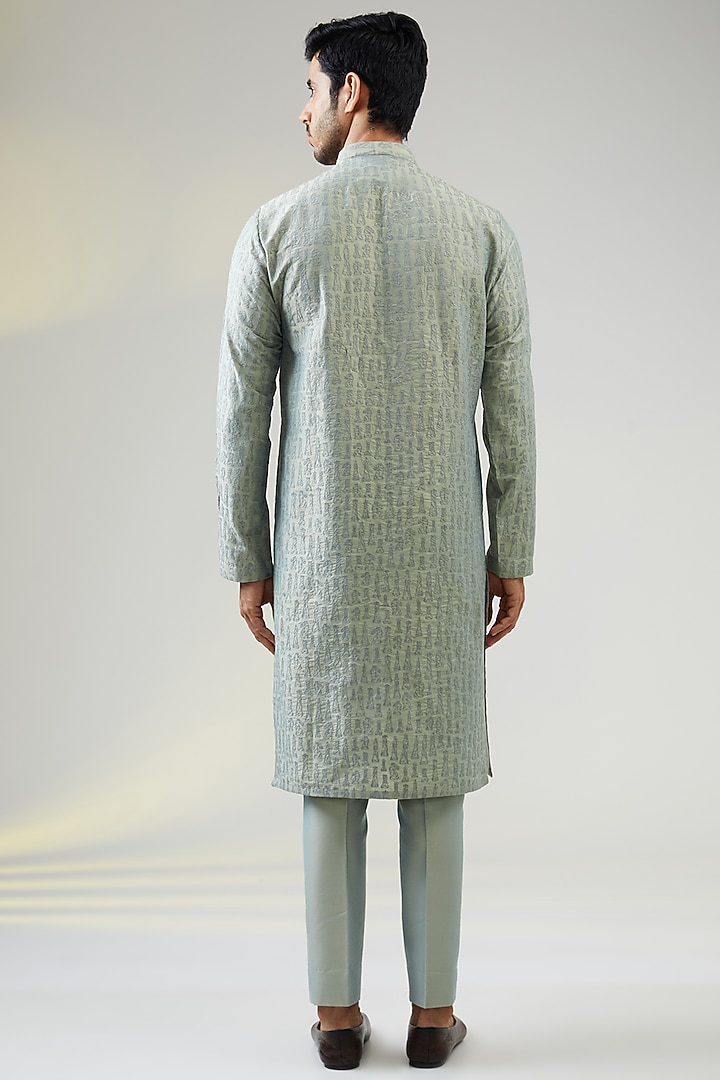 Pearl Grey Cotton Silk Hand Embroidered Kurta Set by SURBHI PANSARI at Pernia's Pop Up Shop