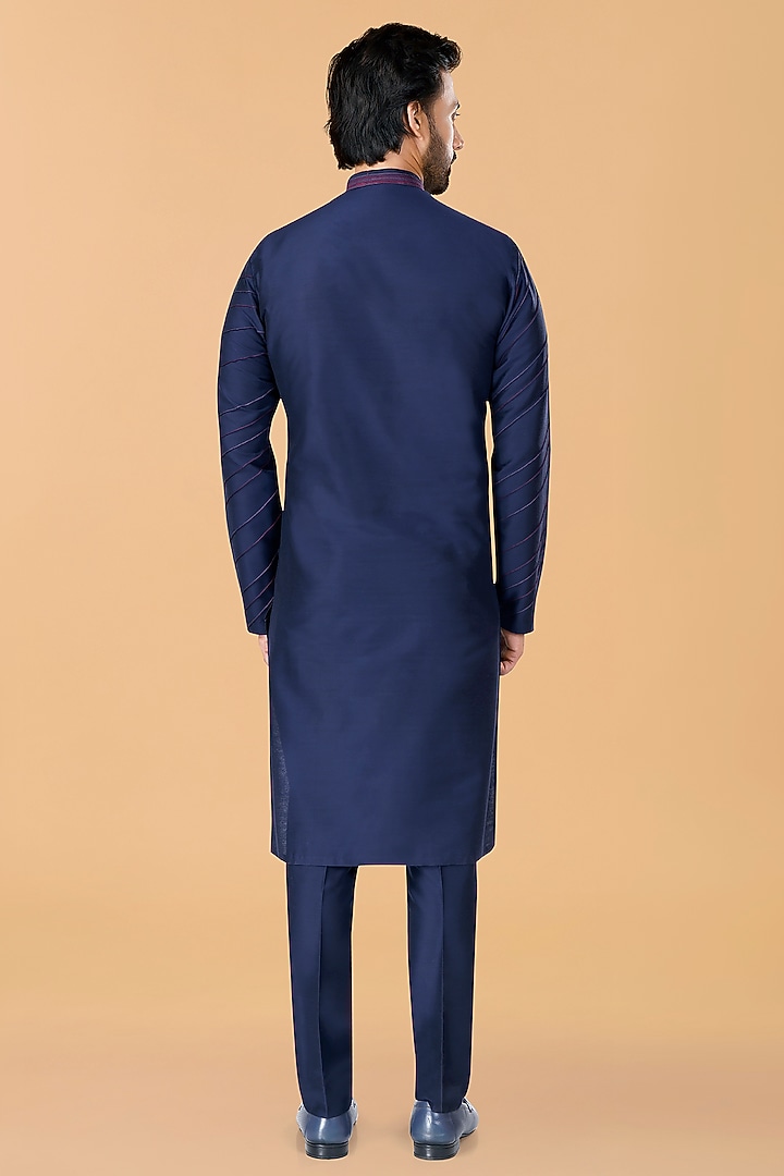 Midnight Blue Cotton Silk Thread Embroidered Kurta Set by SURBHI PANSARI at Pernia's Pop Up Shop