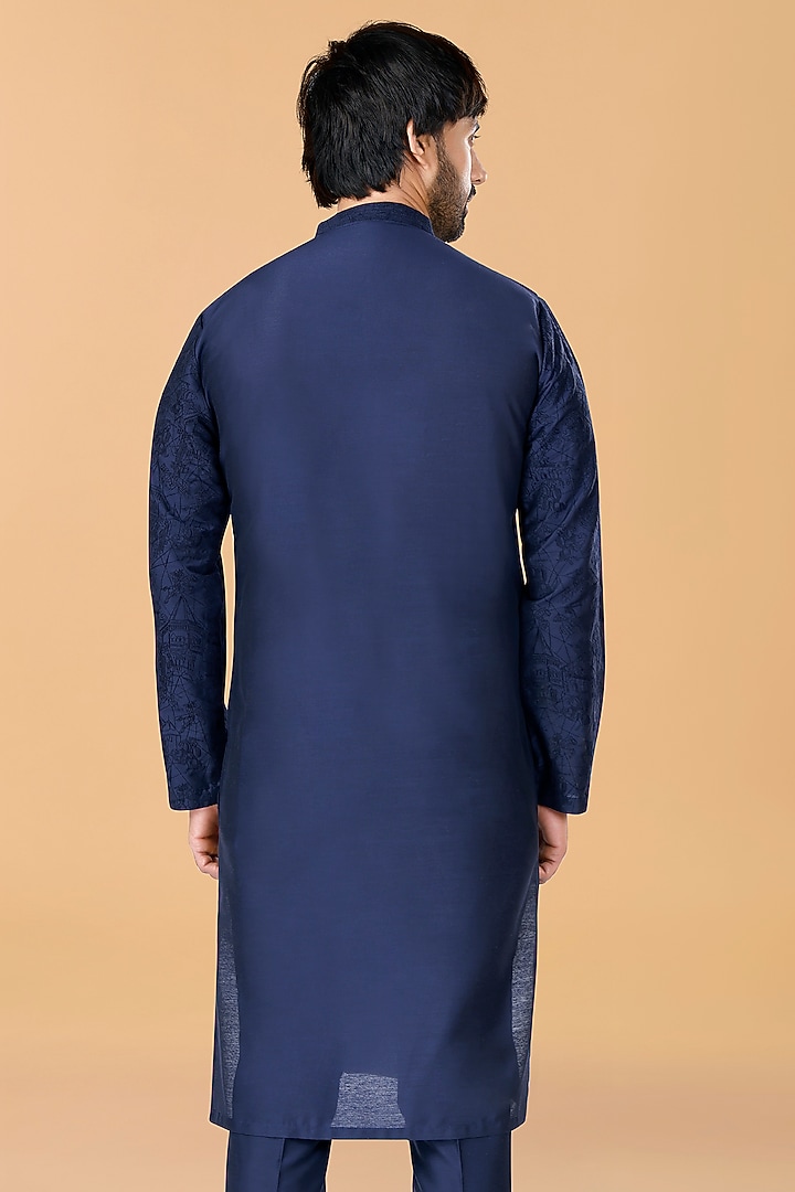 Midnight Blue Cotton Silk Thread Embroidered Kurta Set by SURBHI PANSARI at Pernia's Pop Up Shop