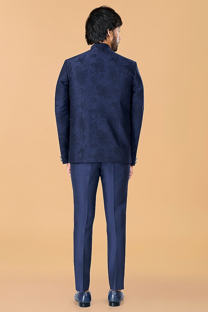 Midnight Blue Cotton Silk Jellyfish Thread Embroidered Jodhpuri Coat Set by SURBHI PANSARI at Pernia's Pop Up Shop