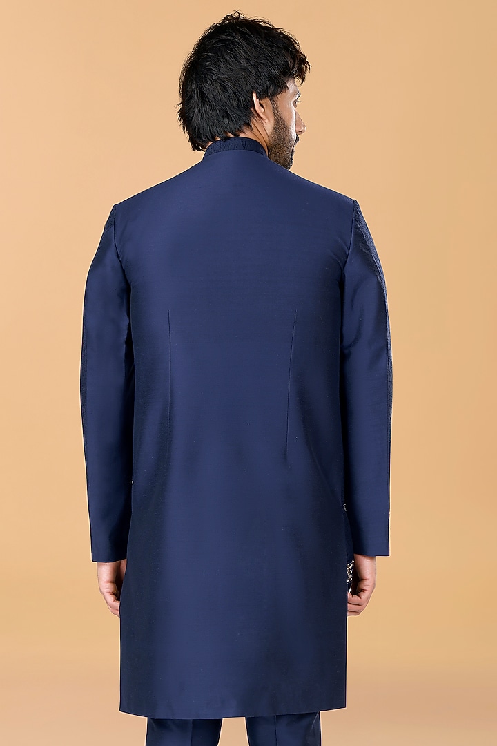 Midnight Blue Cotton Silk Zardosi Embroidered Indo-Western Set by SURBHI PANSARI at Pernia's Pop Up Shop