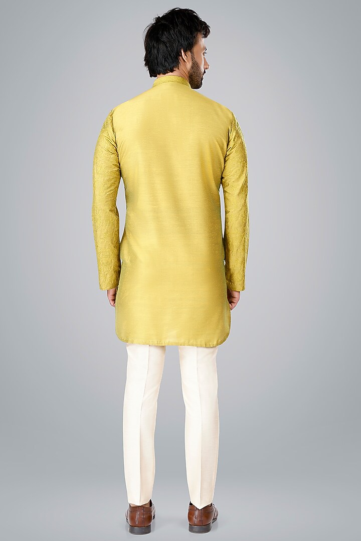 Lime Cotton Silk Thread Embroidered Kurta Set by SURBHI PANSARI at Pernia's Pop Up Shop