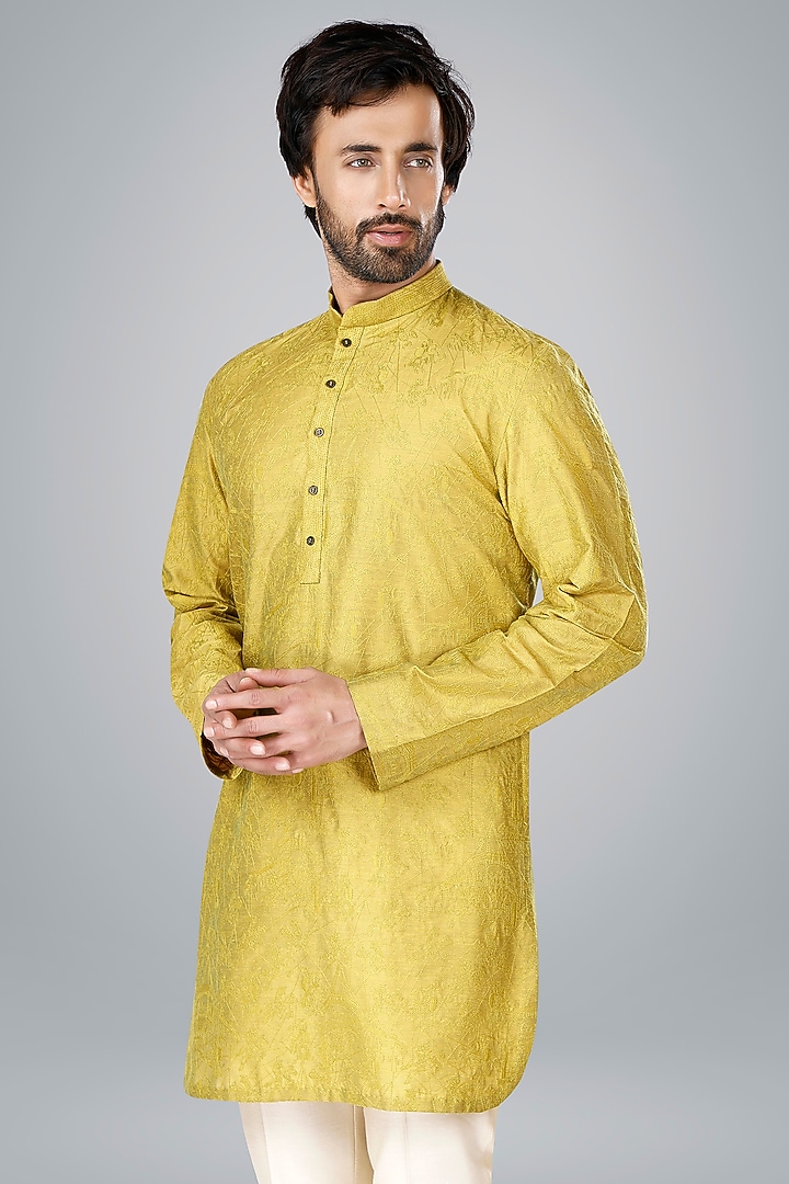 Lime Cotton Silk Thread Embroidered Kurta Set by SURBHI PANSARI at Pernia's Pop Up Shop