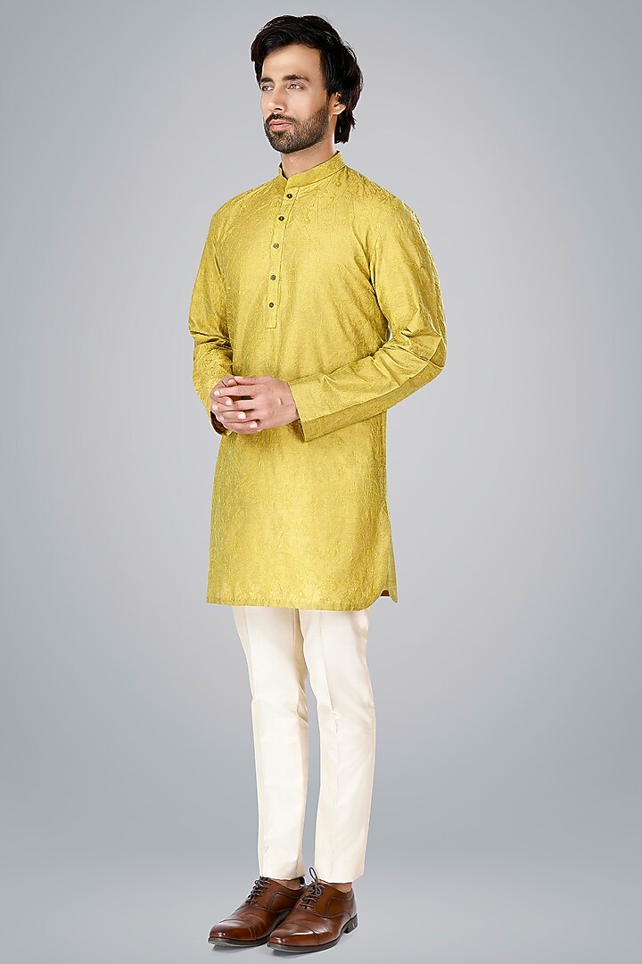 Lime Cotton Silk Thread Embroidered Kurta Set by SURBHI PANSARI at Pernia's Pop Up Shop