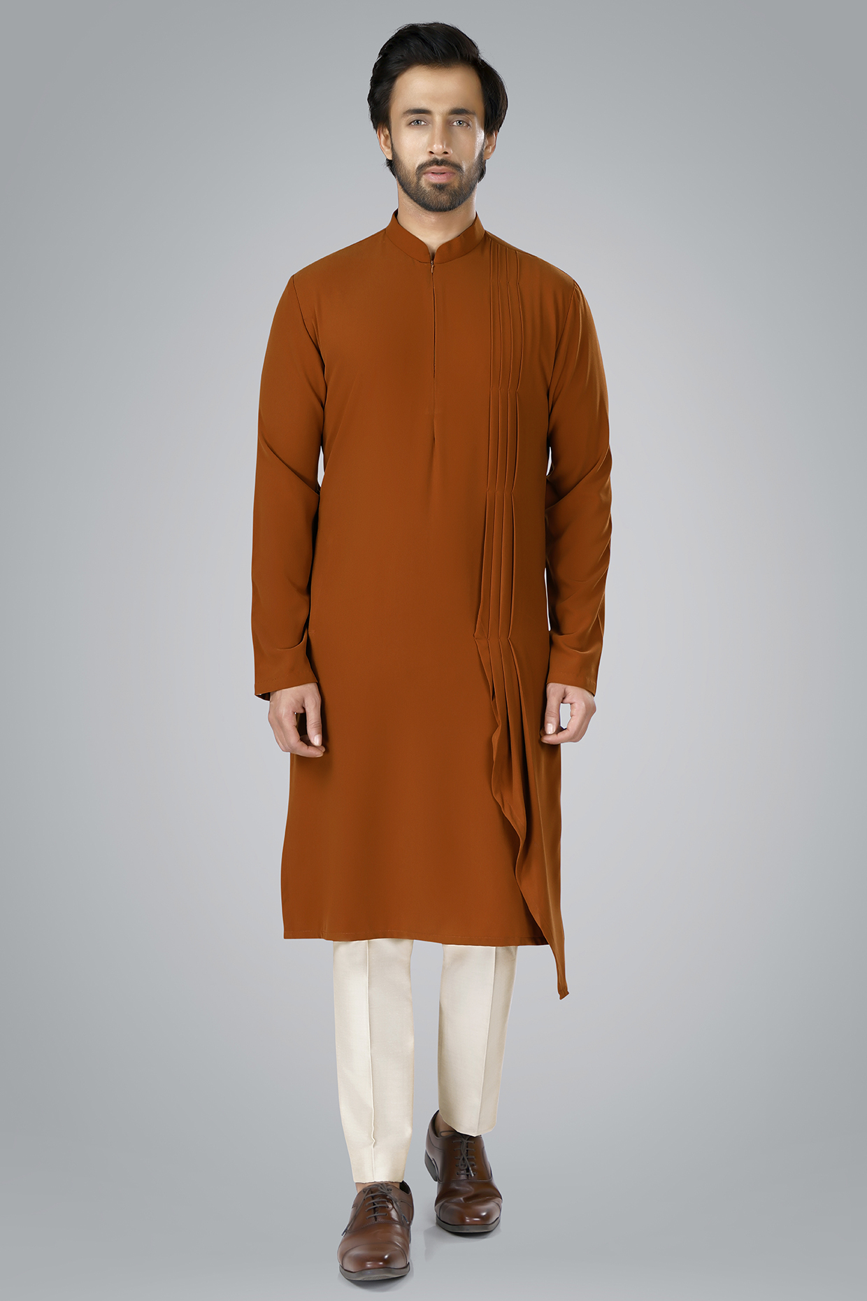 Squash-Colored Viscose Kurta Set by SURBHI PANSARI