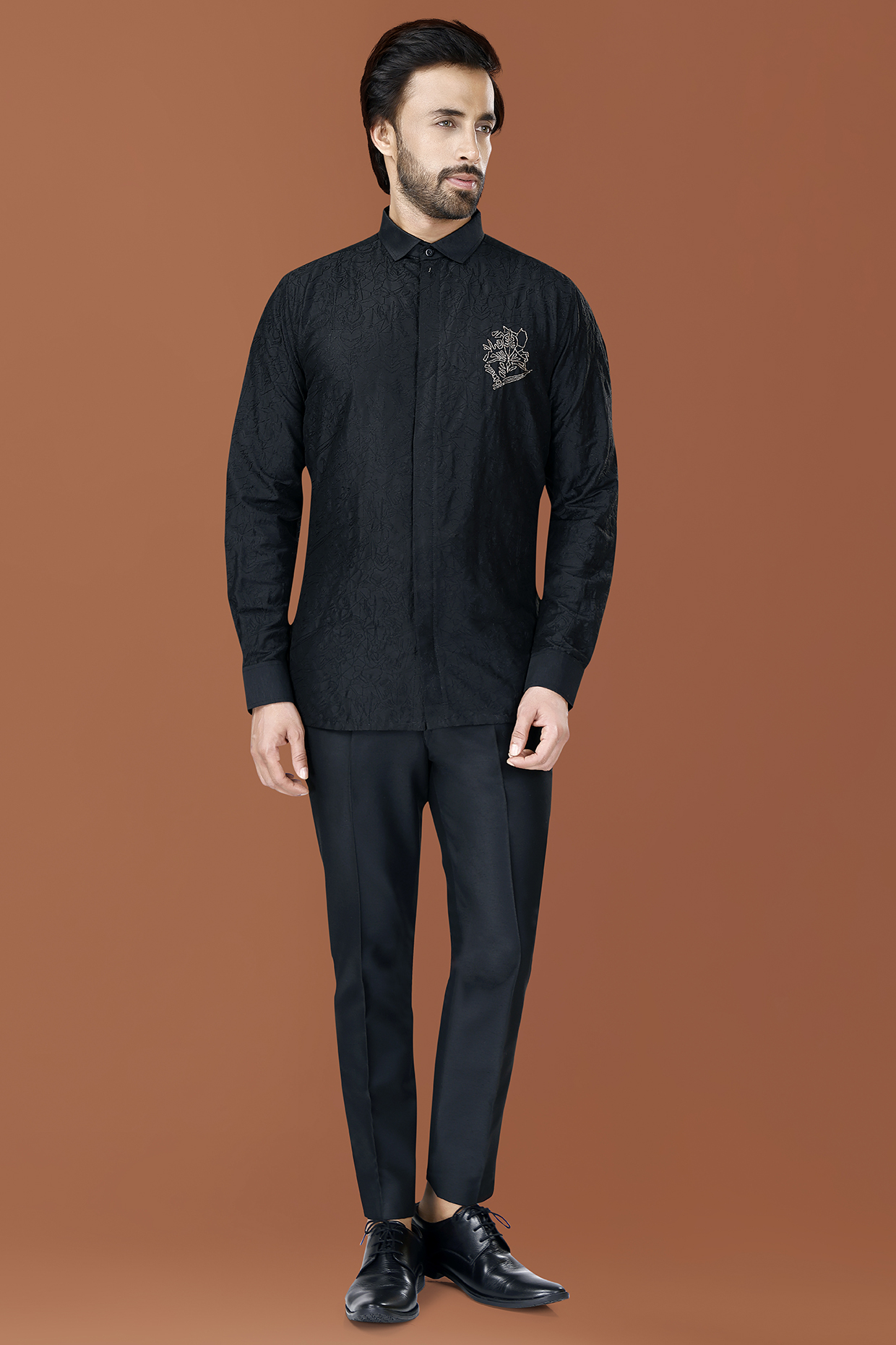 Black Cotton Silk Zari Embroidered Co-Ord Set by SURBHI PANSARI