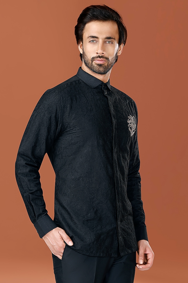 Black Cotton Silk Zari Embroidered Co-Ord Set by SURBHI PANSARI at Pernia's Pop Up Shop