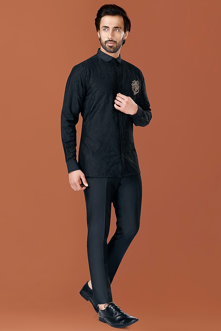 Black Cotton Silk Zari Embroidered Co-Ord Set by SURBHI PANSARI at Pernia's Pop Up Shop