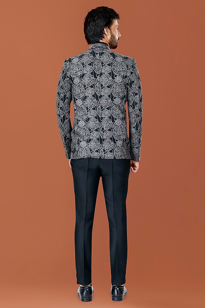 Black Cotton Silk Thread Embroidered Blazer Set by SURBHI PANSARI at Pernia's Pop Up Shop