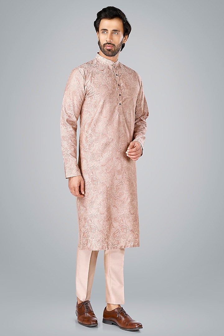 Old Rose Pink Cotton Silk Thread Embroidered Kurta Set by SURBHI PANSARI at Pernia's Pop Up Shop
