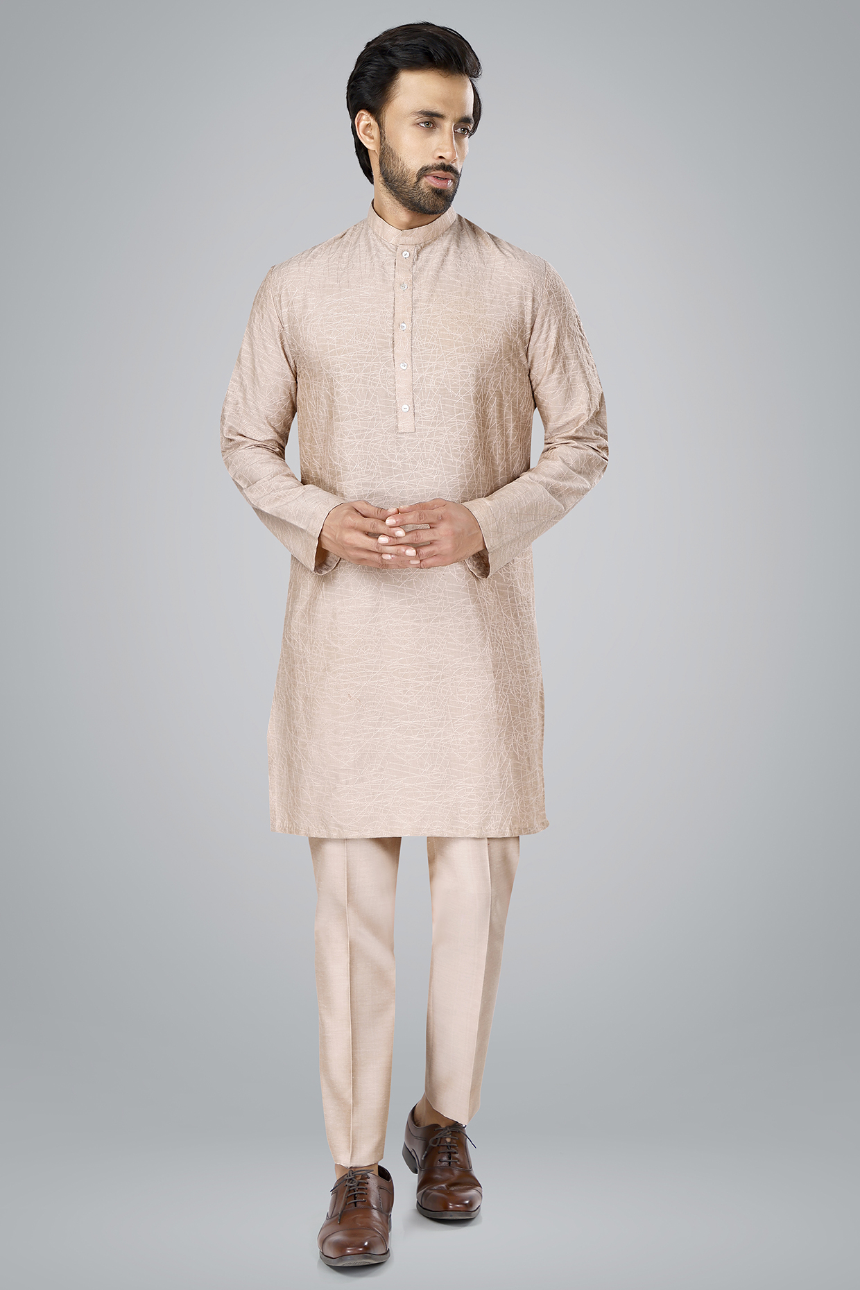 Old Rose Cotton Silk Thread Embroidered Kurta Set by SURBHI PANSARI
