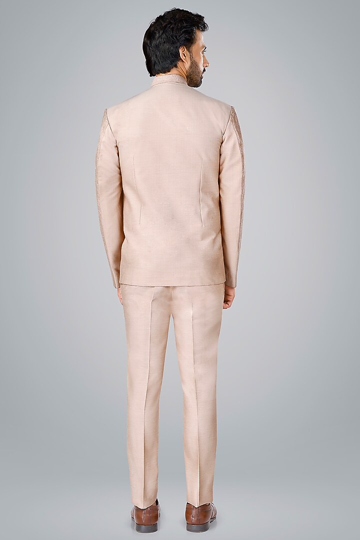 Old Rose Pink Cotton Silk Thread Embroidered Wedding Bandhgala Set by SURBHI PANSARI at Pernia's Pop Up Shop