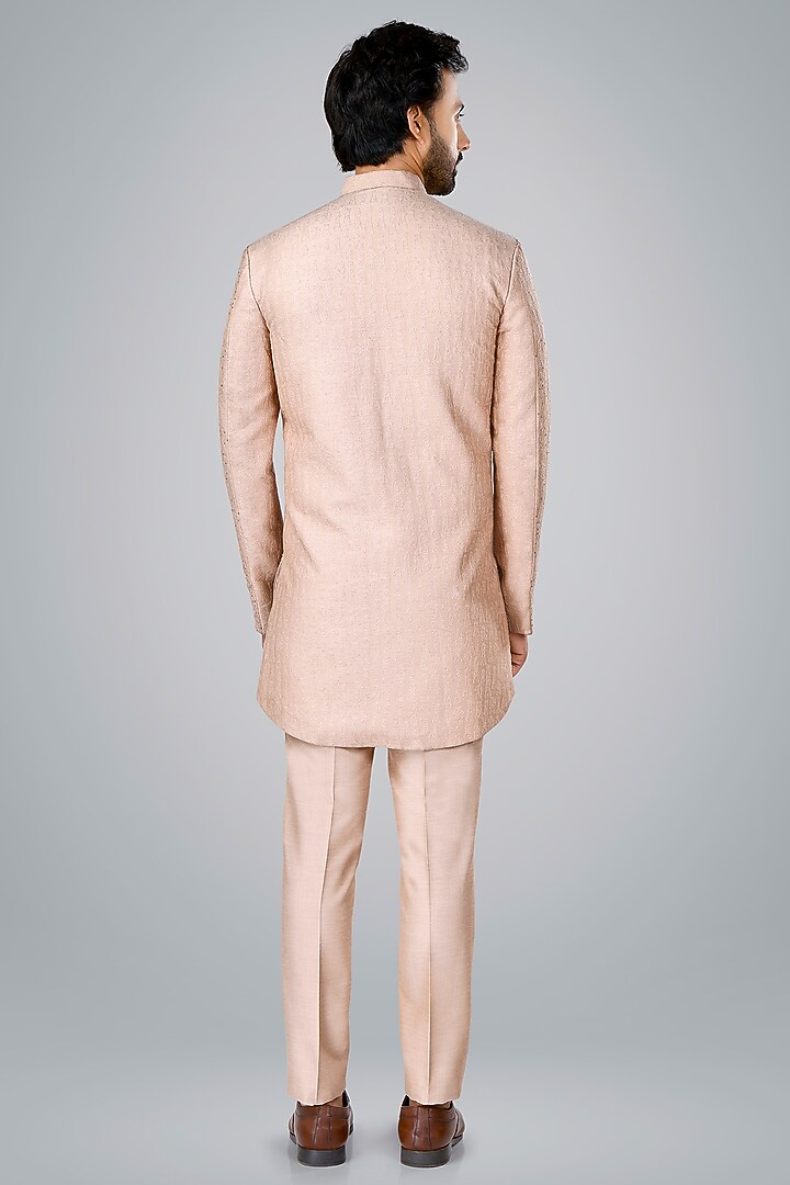 Old Rose Pink Cotton Silk Thread Embroidered Wedding Bandhgala Set by SURBHI PANSARI at Pernia's Pop Up Shop