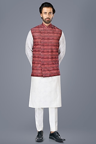 Purple Velvet Sequins Embroidered Asymmetric Nehru Jacket Set by SURBHI PANSARI