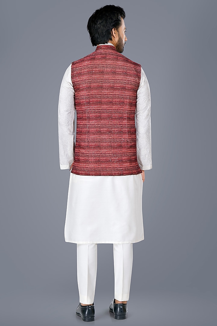 Purple Velvet Sequins Embroidered Asymmetric Nehru Jacket Set by SURBHI PANSARI at Pernia's Pop Up Shop
