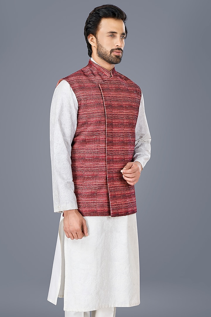 Purple Velvet Sequins Embroidered Asymmetric Nehru Jacket Set by SURBHI PANSARI at Pernia's Pop Up Shop