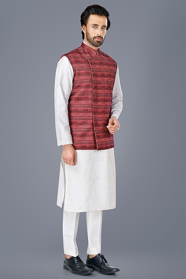 Purple Velvet Sequins Embroidered Asymmetric Nehru Jacket Set by SURBHI PANSARI at Pernia's Pop Up Shop