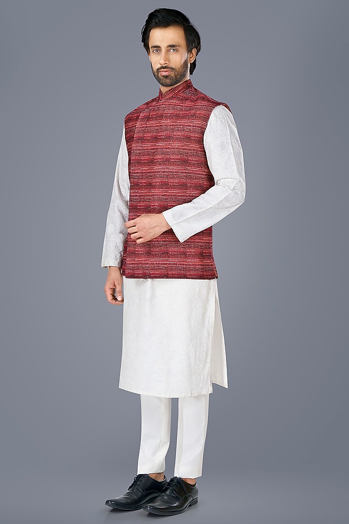 Purple Velvet Sequins Embroidered Asymmetric Nehru Jacket Set by SURBHI PANSARI at Pernia's Pop Up Shop