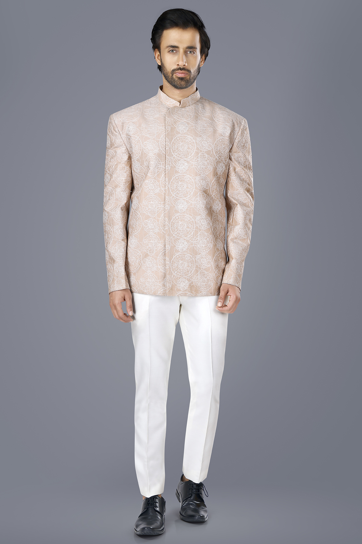 Old Rose Cotton Silk Thread Embroidered Bandhgala Set by SURBHI PANSARI