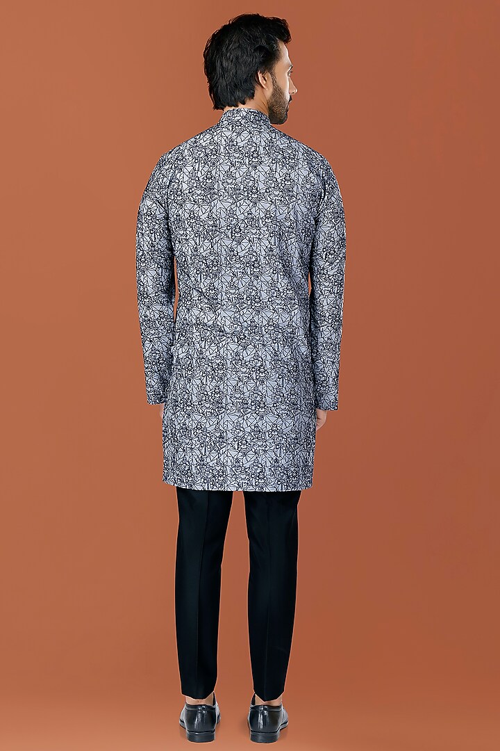 Stone Blue Cotton Silk Thread Embroidered Kurta Set by SURBHI PANSARI at Pernia's Pop Up Shop