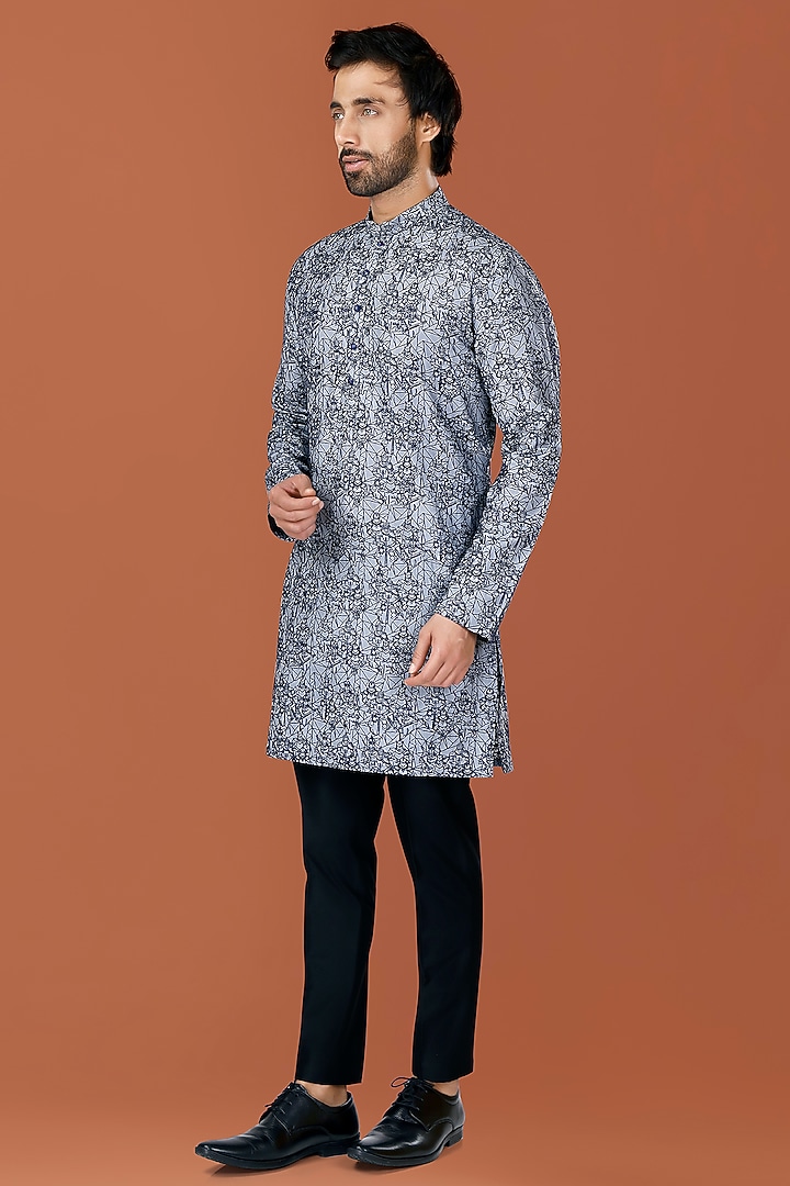 Stone Blue Cotton Silk Thread Embroidered Kurta Set by SURBHI PANSARI at Pernia's Pop Up Shop