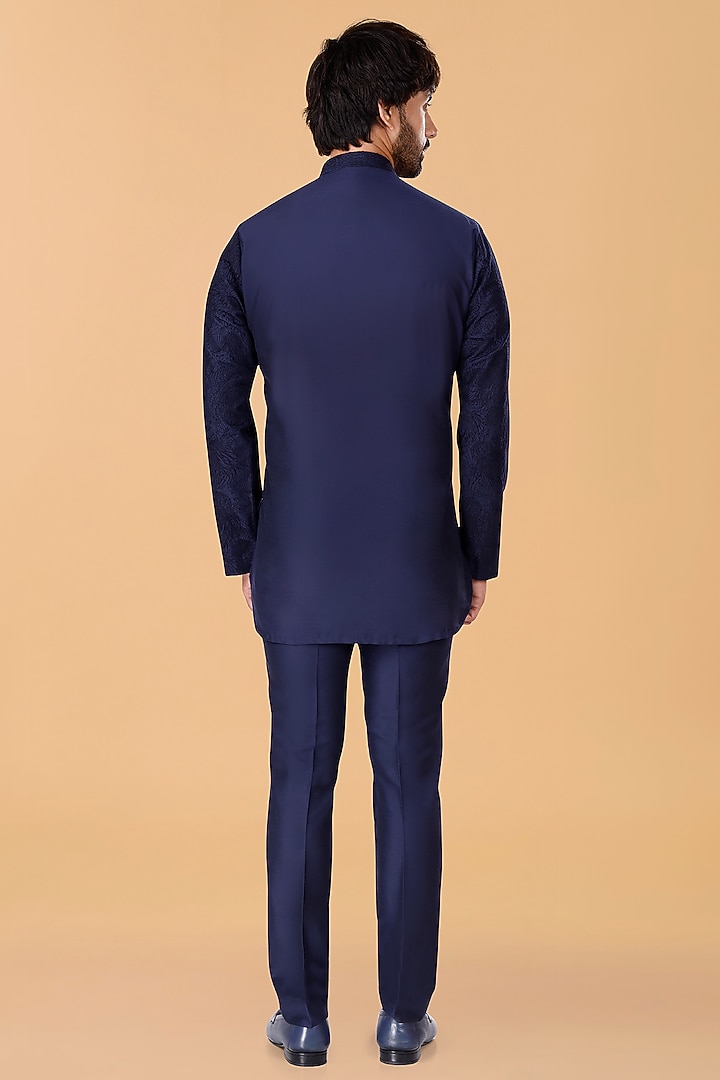 Midnight Blue Cotton Silk Jellyfish Embroidered Kurta Set by SURBHI PANSARI at Pernia's Pop Up Shop
