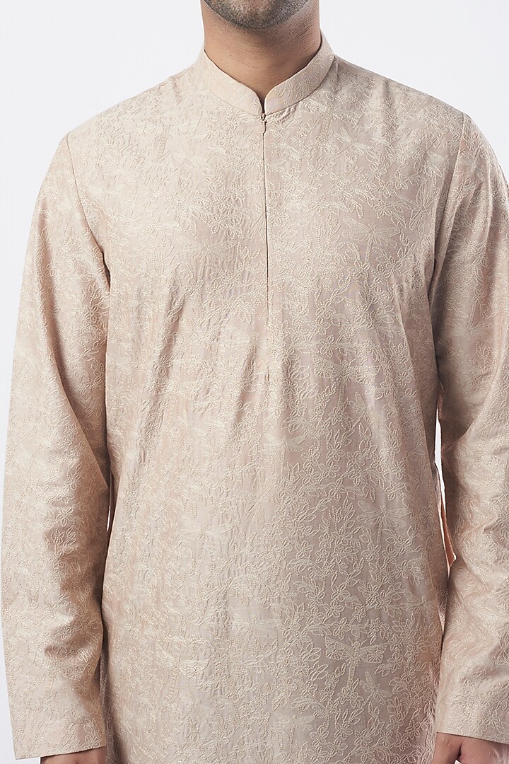 Old Rose Pink Cotton Silk Embroidered Kurta by SURBHI PANSARI at Pernia's Pop Up Shop