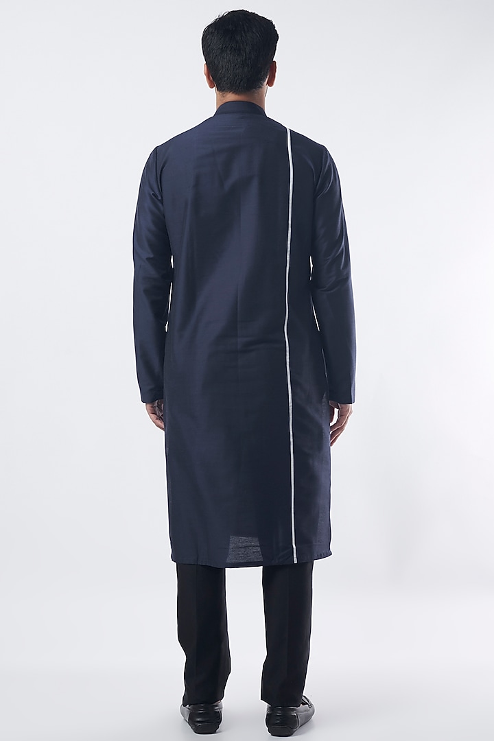 Midnight Blue Cotton Silk Kurta by SURBHI PANSARI at Pernia's Pop Up Shop