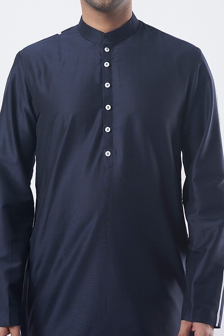 Midnight Blue Cotton Silk Kurta by SURBHI PANSARI at Pernia's Pop Up Shop