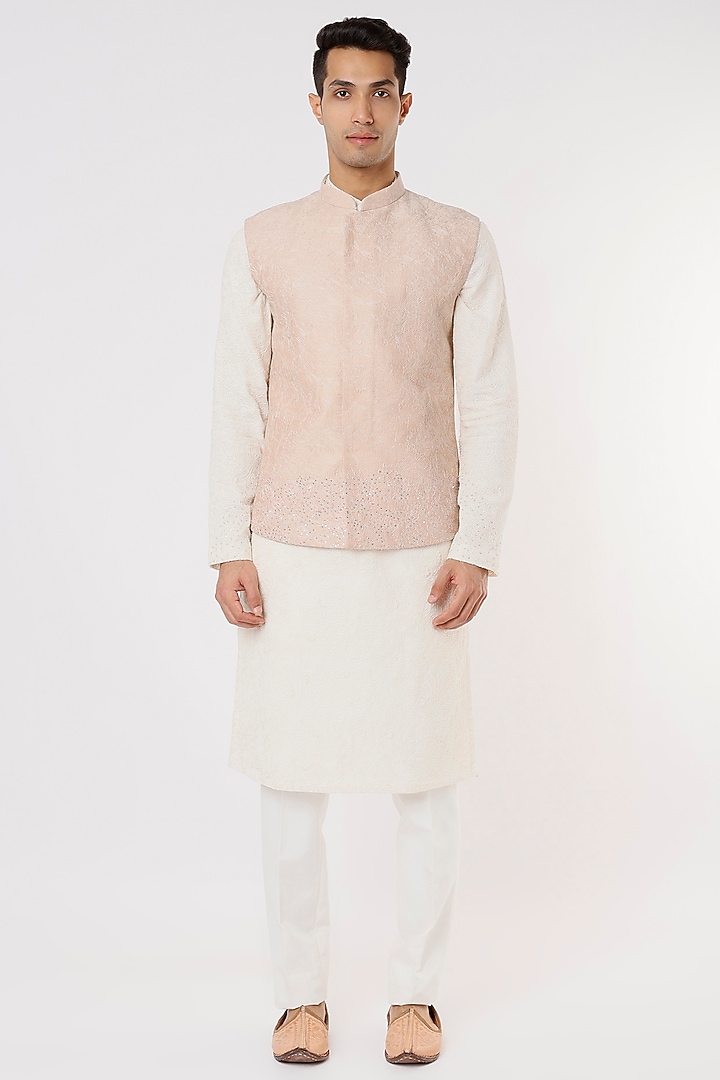 Old Rose Embroidered Bundi Jacket by SURBHI PANSARI at Pernia's Pop Up Shop